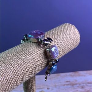 Amethyst, Freshwater Pearls, Purple and Blue Druzy Stones Bracelet Sterling